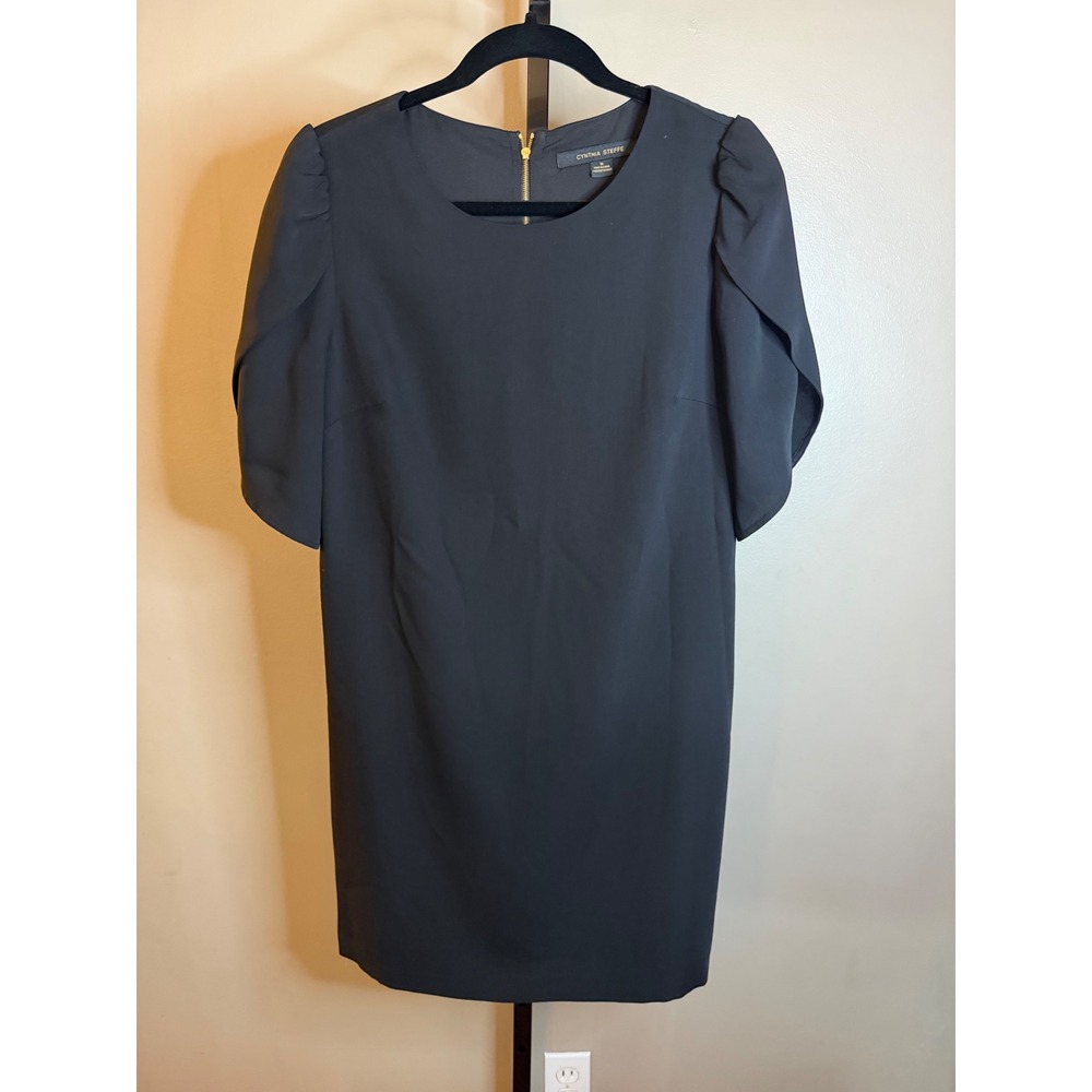 Cynthia Steffe Womens Black Tulip Sleeve Shift Dress Gold Back Zip Size 10